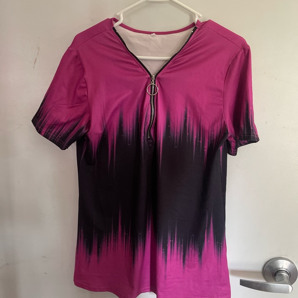 Pink Graphic Short Sleeve Zippered Jersey